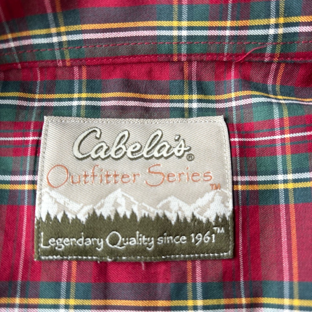 Men’s XL long sleeve button Cabela’s  outfitters series red green plaid holiday. - Picture 9 of 12